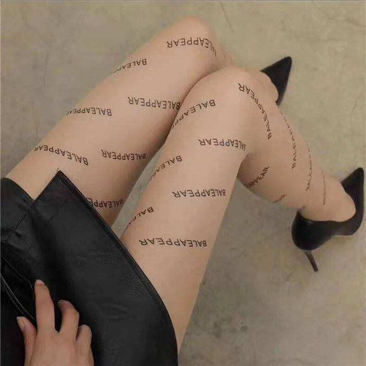 Letter Stockings Women's Stockings Print Fashion Sexy Women's Pantyhose Transparent Erotic Letter Print Stocking Tights