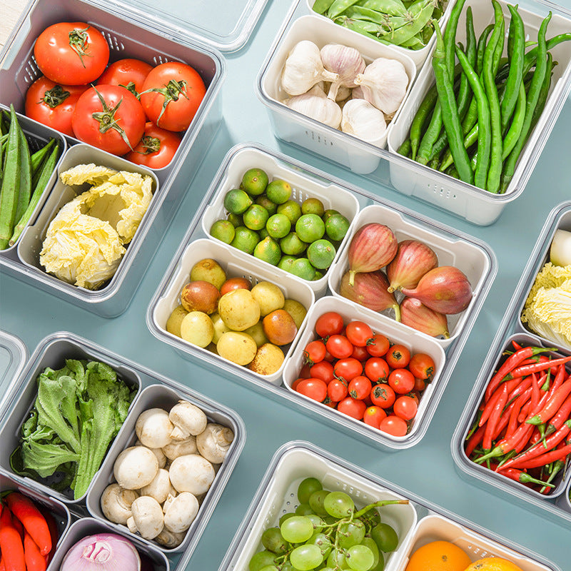 Vegetable and fruit preservation box, divided into compartments, refrigerator, refrigerated and fresh storage box, kitchen vegetable classification and storage box