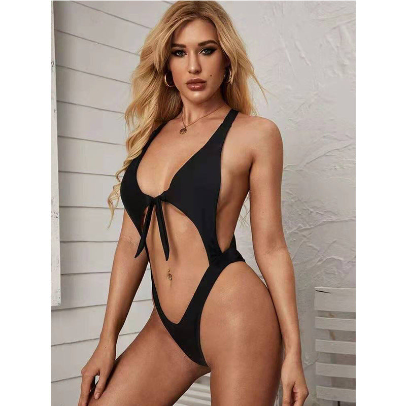 Bikini Solid Color Sexy Bikini Beach One Piece Swimwear Female