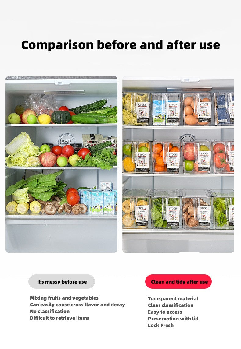 Strict selection of PET transparent sealing with lid for fresh-keeping handle storage box, Japanese style kitchen with overlapping fruits and vegetables Refrigerator storage