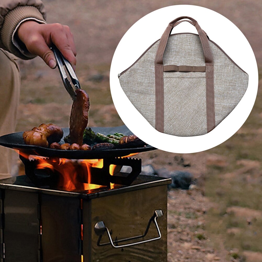 600D Oxford Frying Pan Tote Bag Portable Handle Wear-resistant Cast Iron Skillet Bag Zipper for Outdoor Camping Picnic BBQ Pouch