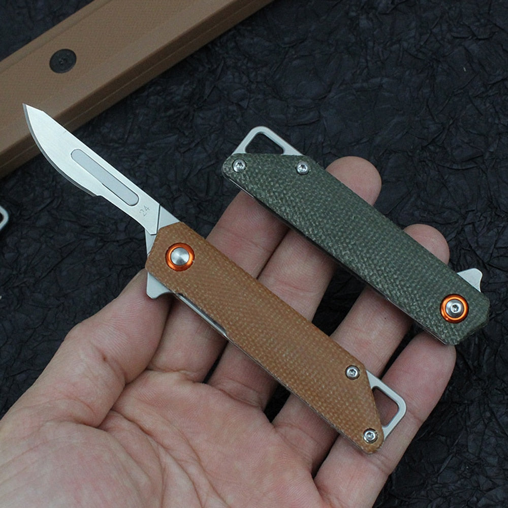 Mini Folding Utility Knife Box Cutter Flax Handle Replaceable Blade EDC Keychain Craft Knife Outdoor Survival Emergency Scalpel