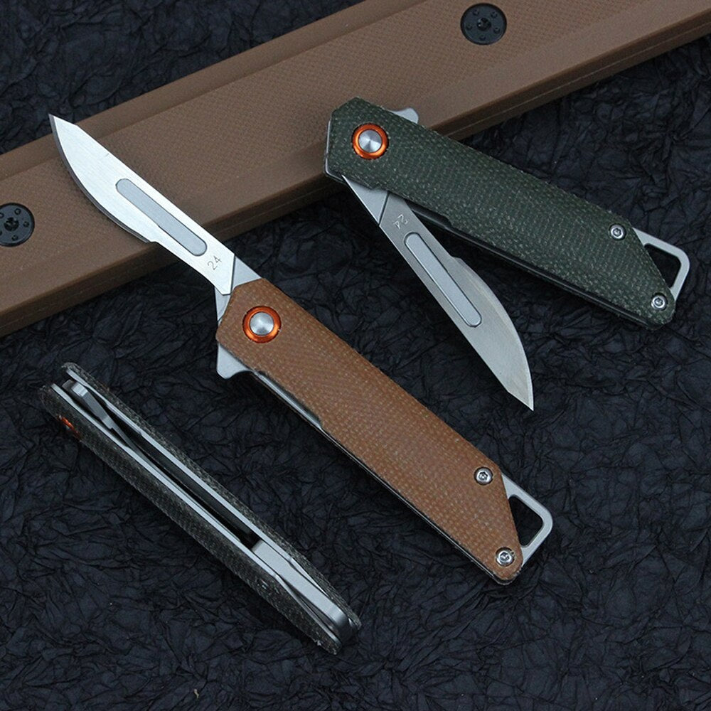 Mini Folding Utility Knife Box Cutter Flax Handle Replaceable Blade EDC Keychain Craft Knife Outdoor Survival Emergency Scalpel