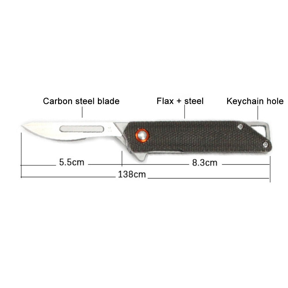 Mini Folding Utility Knife Box Cutter Flax Handle Replaceable Blade EDC Keychain Craft Knife Outdoor Survival Emergency Scalpel