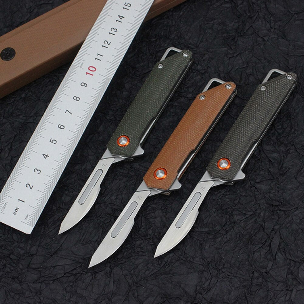 Mini Folding Utility Knife Box Cutter Flax Handle Replaceable Blade EDC Keychain Craft Knife Outdoor Survival Emergency Scalpel