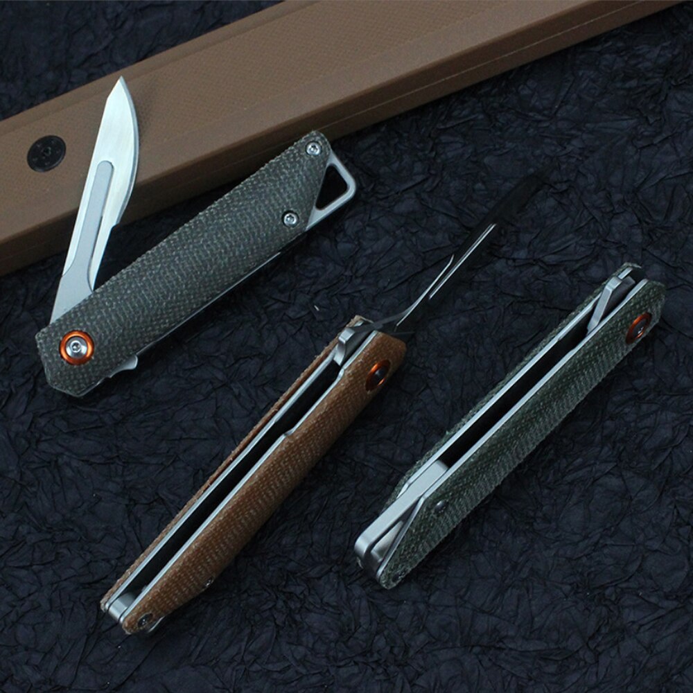 Mini Folding Utility Knife Box Cutter Flax Handle Replaceable Blade EDC Keychain Craft Knife Outdoor Survival Emergency Scalpel