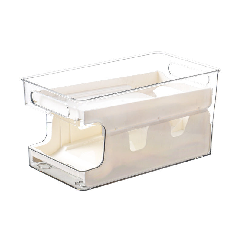 Kitchen refrigerator beverage storage box PET transparent double-layer rolling storage and organizing box easy to open can storage rack