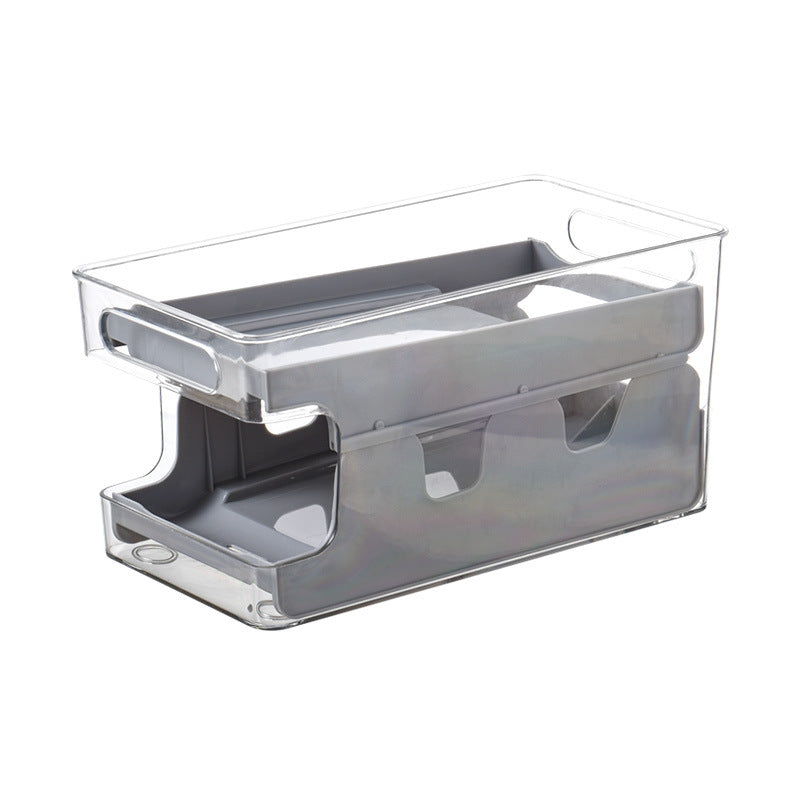 Kitchen refrigerator beverage storage box PET transparent double-layer rolling storage and organizing box easy to open can storage rack