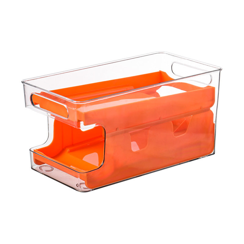 Kitchen refrigerator beverage storage box PET transparent double-layer rolling storage and organizing box easy to open can storage rack