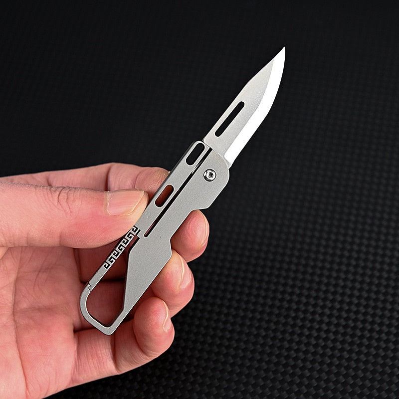 Titanium Alloy MINI Folding Knife High Hardness D2 Blade Keychain Pendant Pocket Paring Knife Outdoor EDC Self-defense Tool